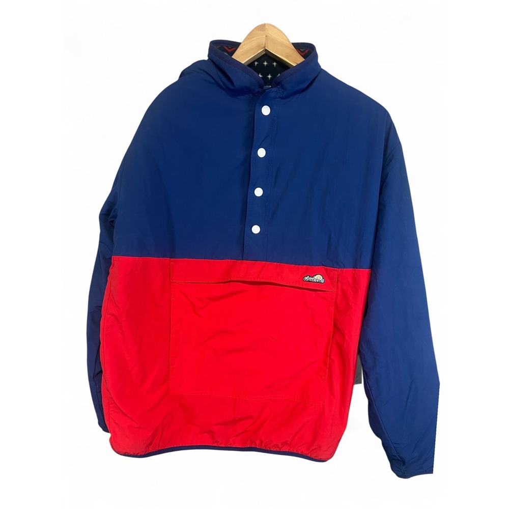 Chubbies Reversible Quarter Zip Pullover Jacket Mens Medium Blue Red Fair Isle
